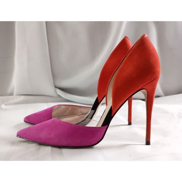 Aldo Nydelaclya Pumps Women’s Size 7 Leather Hot Pink Red Color Block Heels - Picture 1 of 11